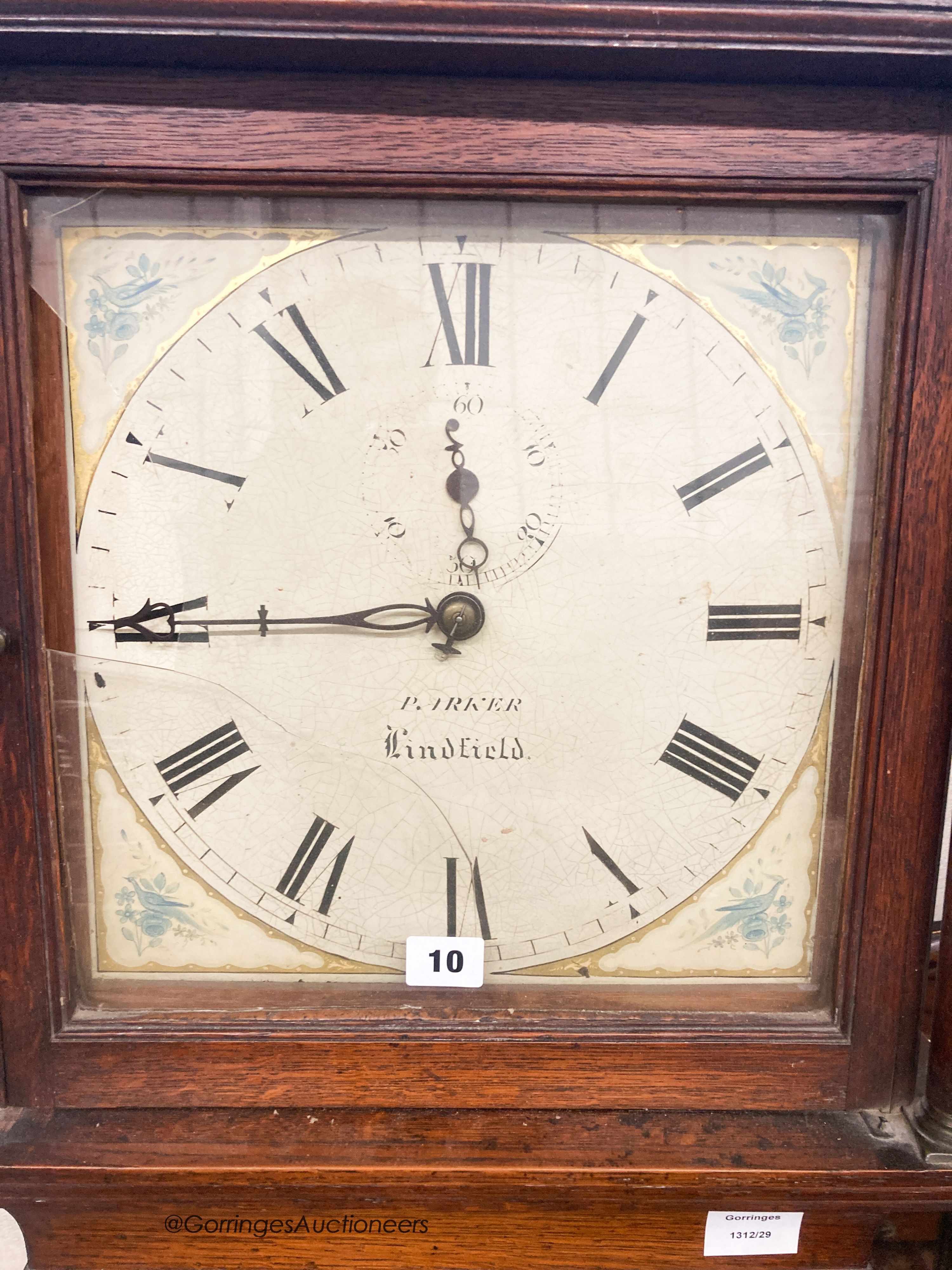 A George III oak longcase clock, marked Parker, Lindfield, H.200cm (a.f.)